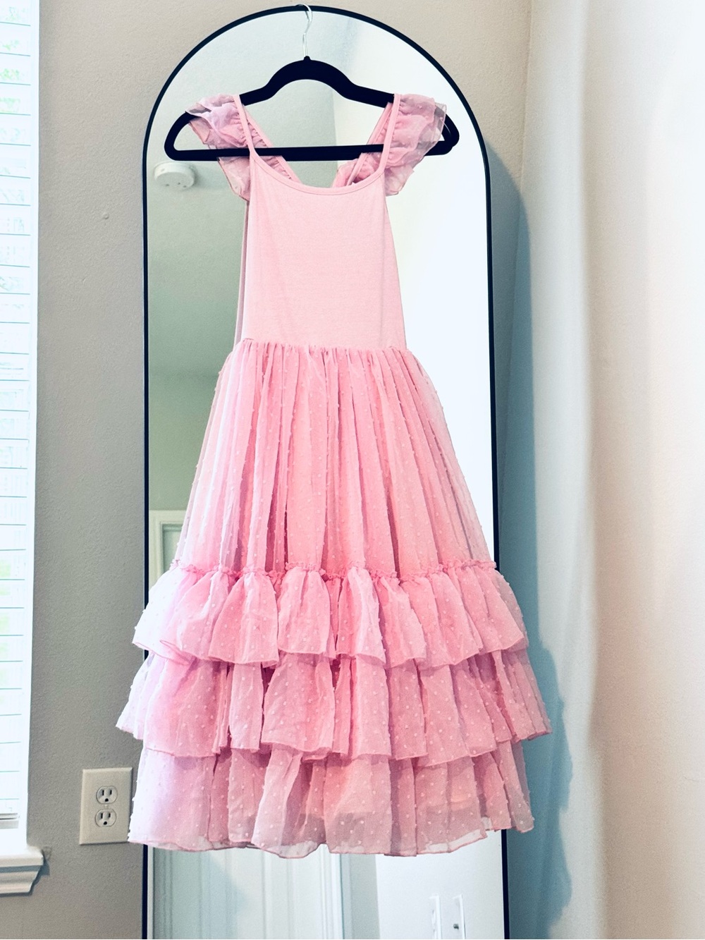 Girls Vintage Style Balletcore Fairycore Light Pink Summer Ruffle Maxi Dress, 10